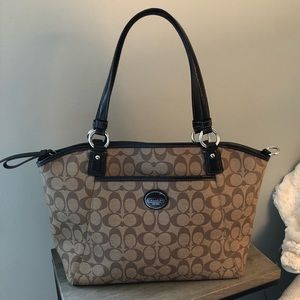 Coach khaki/saddle signature logo canvas tote